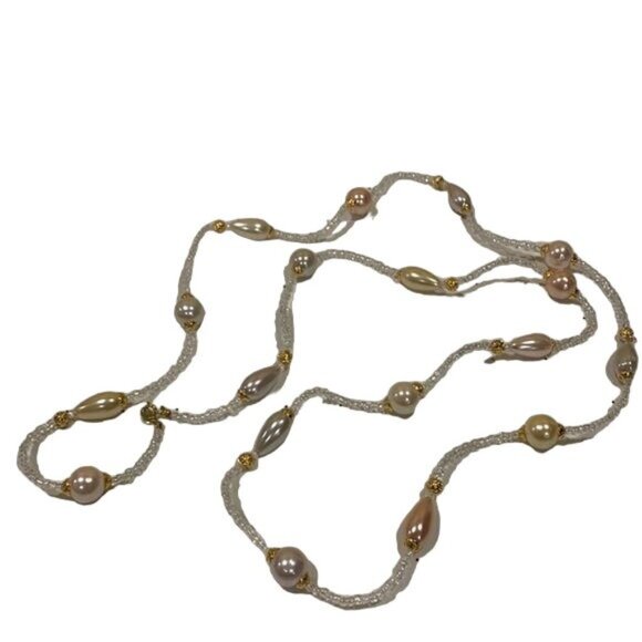 Vintage Avon Pearly Pastel Necklace Opalescent Beaded Chain Long 1994 - Picture 3 of 9